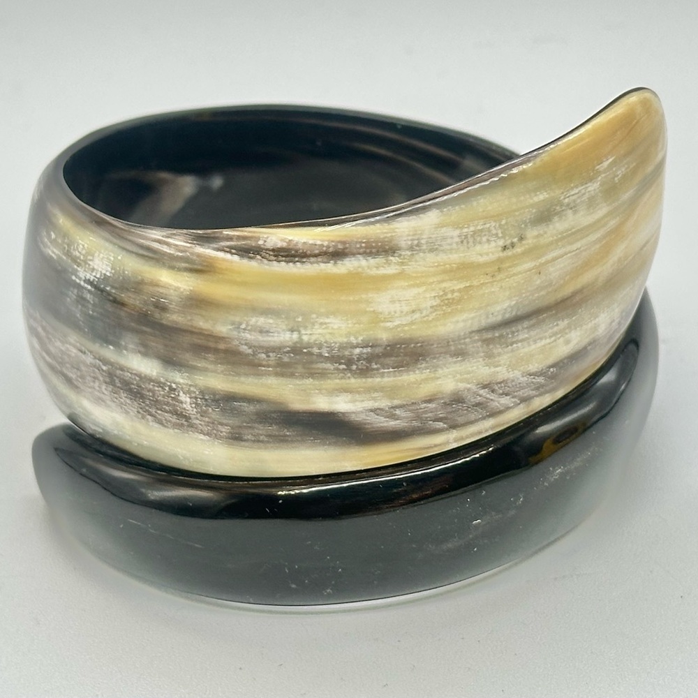 Horn Wrap Bangle Bracelet Cuff Buffalo Marbled Brown Cream